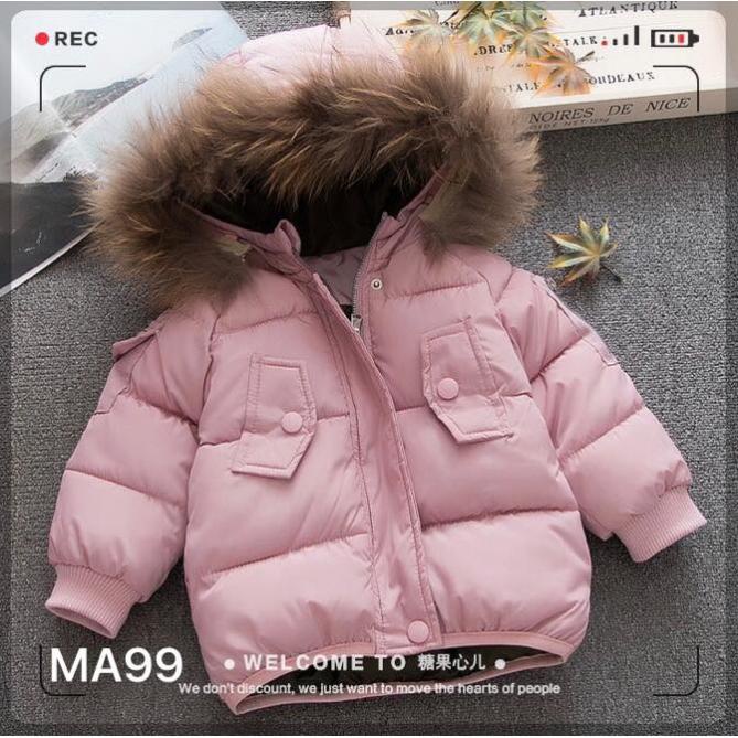 Áo Khoác Phao Trần Bông 3 Lớp Mũ Lông Hàng Quảng Châu Cao Cấp Cho Bé Gái - MA99