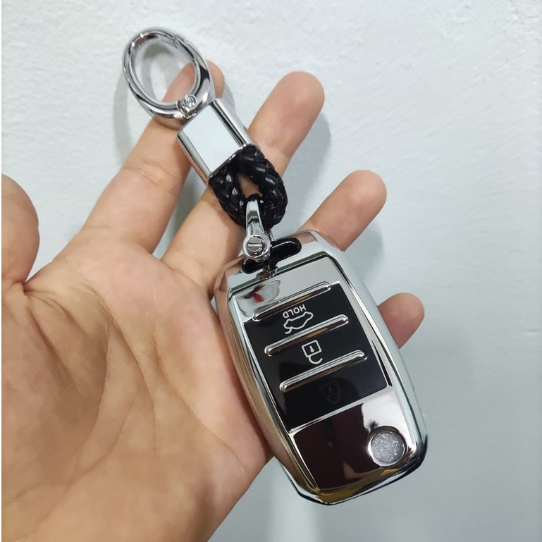 Ốp chìa khóa tráng gương Xe Kia K3,Cerato , Morning , Chìa Gập - kèm móc treo