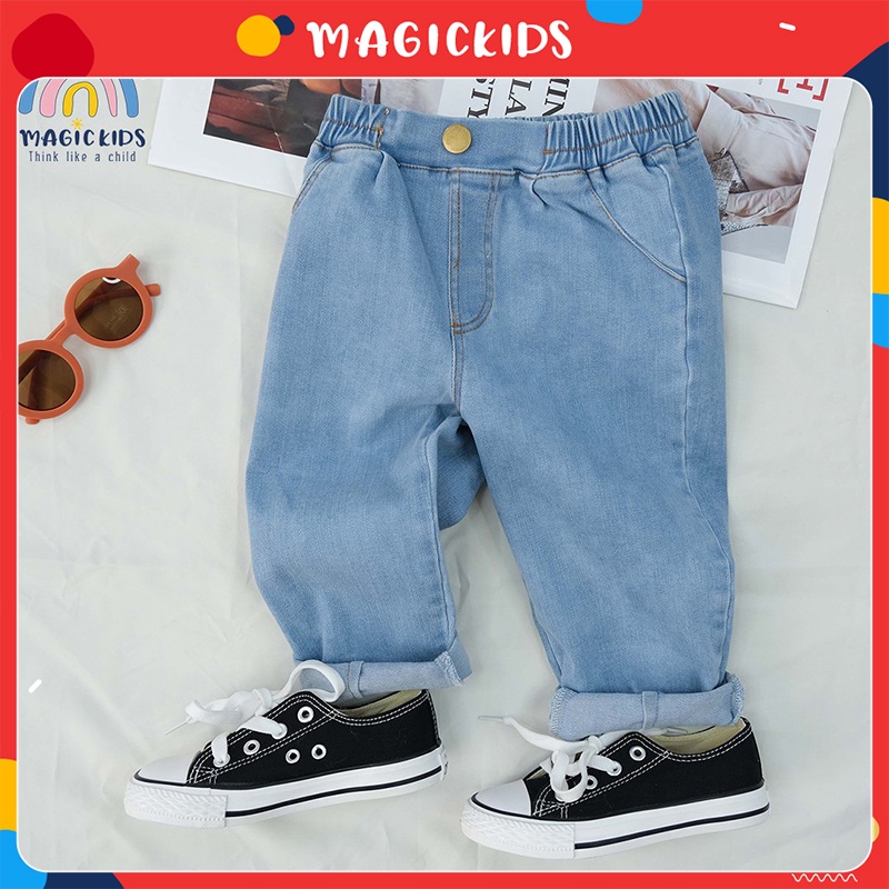 Quần dài bé trai 1 2 3 4 5 6 7 8 9 tuổi chất jean Magickids dáng baggy form rộng Quần áo trẻ em đi học đi chơi QD22019