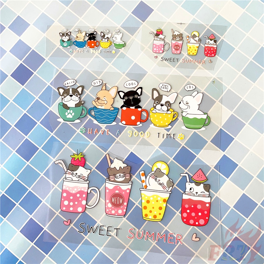 ◆ Decal Dán Nhiệt Vinyl Hình Chó Và Mèo Hoạt Hình Dễ Thương ◆ 1 Sticker Dán Ủi Với Thiết Kế Đẹp Mắt