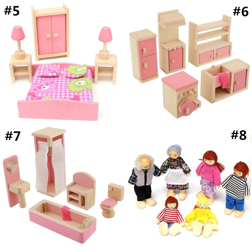 Set 6 Mô Hình Nội Thất Bằng Gỗ Trang Trí Nhà Búp Bê