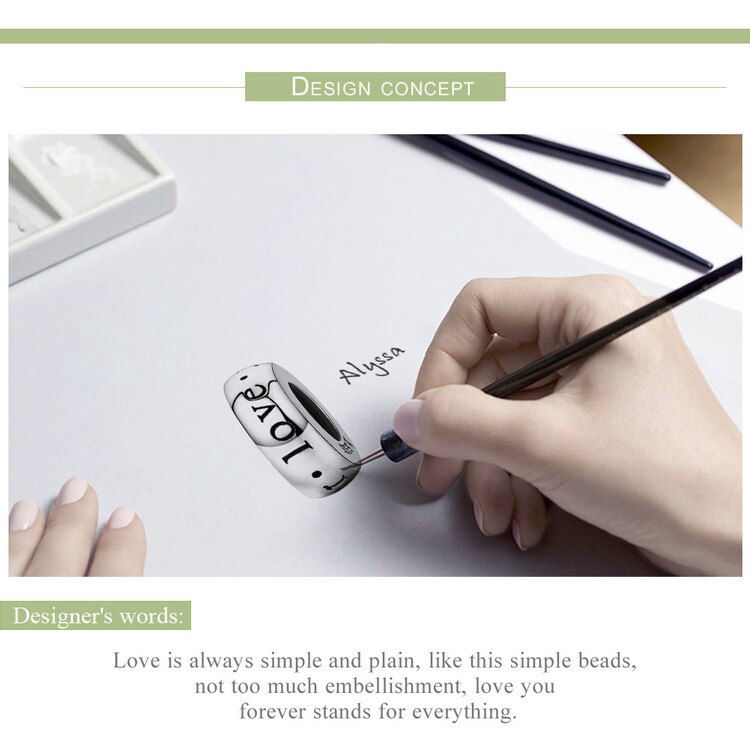 Hạt charm Bamoer khắc chữ LOVE độc đáo