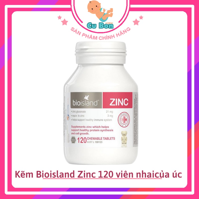 Kẽm Bioisland Zinc 120 viên nhai Bổ sung Kẽm cho bé từ 1 tuổi của úc tốt cho hệ tiêu hoá ăn ngon tăng cường miễn dịch