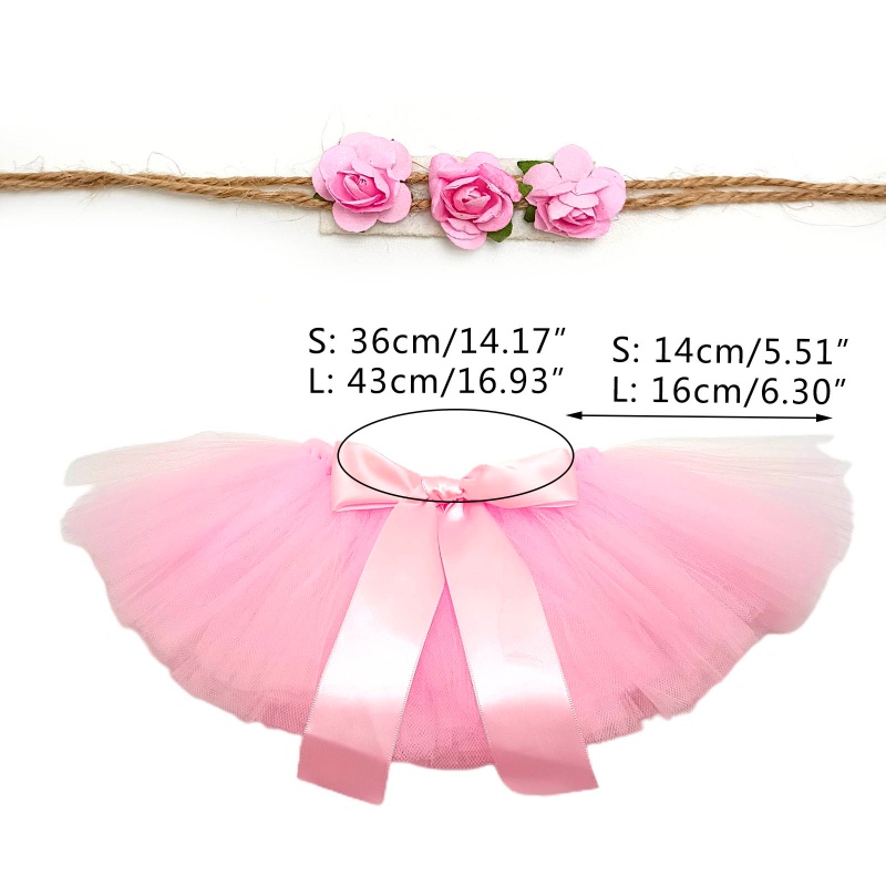 Set 2 Món Phụ Kiện Chụp Ảnh Gồm Chân Váy Tutu + Băng Đô Hoa Dễ Thương Cho Bé Sơ Sinh