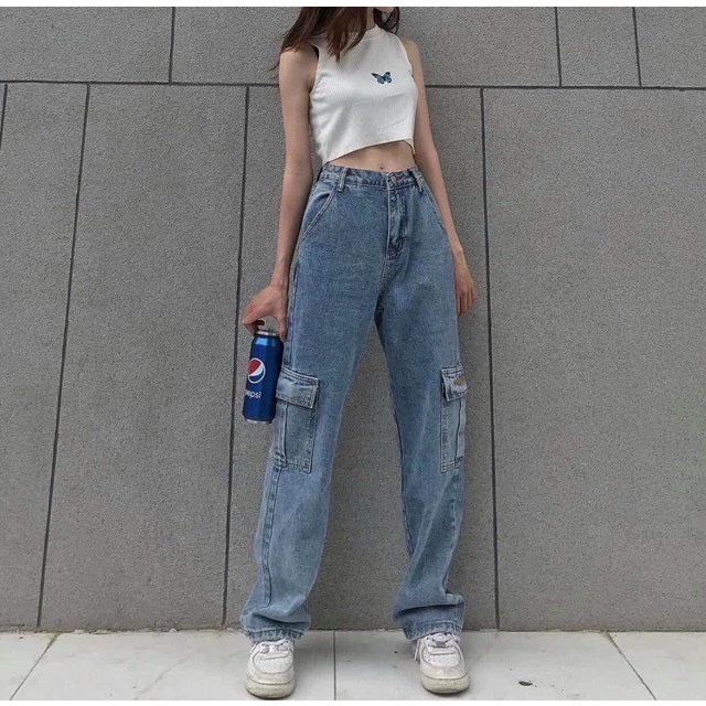 Quần Jeans Cạp Cao Dáng Suông Sớ Túi Hộp 2 Màu Ulzzang QA4 | BigBuy360 - bigbuy360.vn