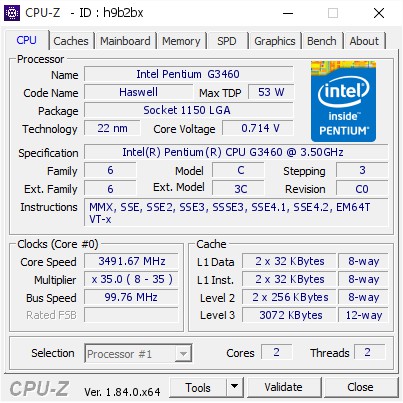 CPU Intel Pentium G3460 3.5G / 3MB / HD Graphics / Socket 1150