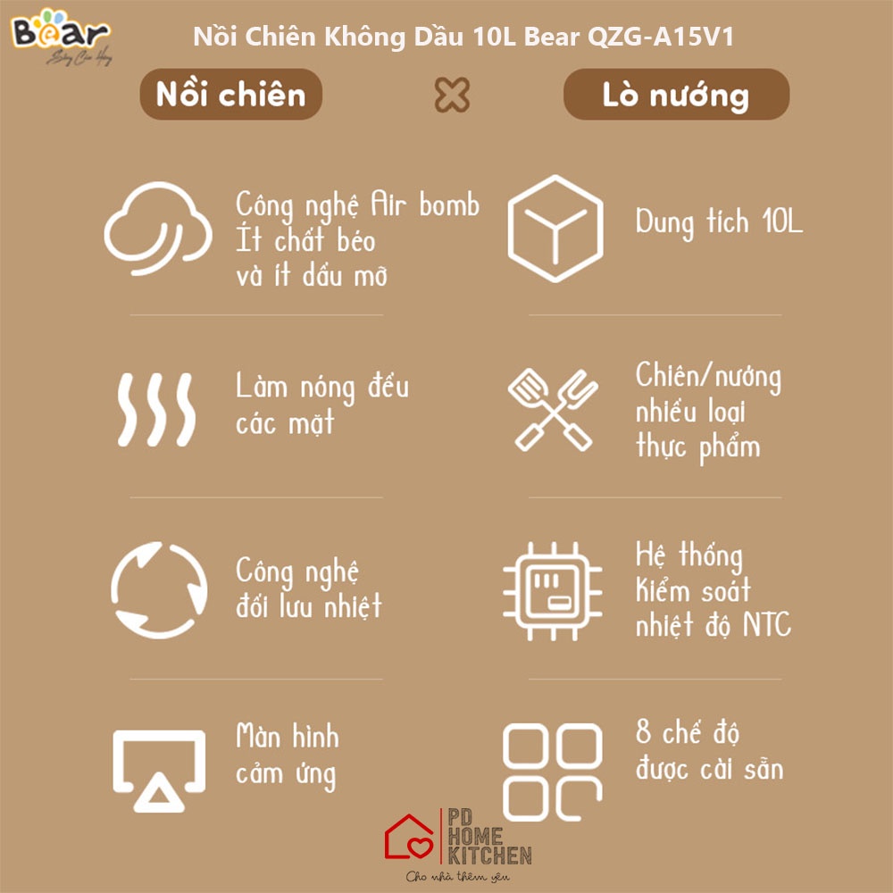 [BH CHÍNH HÃNG 12T] Nồi Chiên Không Dầu &amp; Lò Nướng Không Khí - Hơi Nước BEAR, healthy, nướng quay chiên rán sấy thức ăn