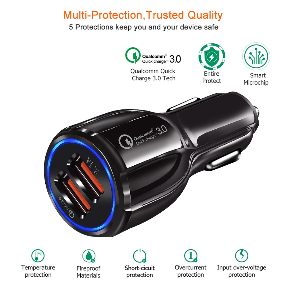 Tẩu Sạc Nhanh 3.0 12V 30W Trên Xe Ô Tô Cho Điện Thoại Android iPhone