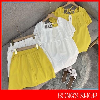 Đồ bộ nữ, Set bộ nữ áo kiểu nữ cổ vuông và quần đùi chất thô cc bao xinh Xịn