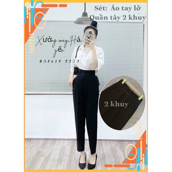 Sét quần Tây lưng cao kèm áo tay lỡ siêu hót mã q910