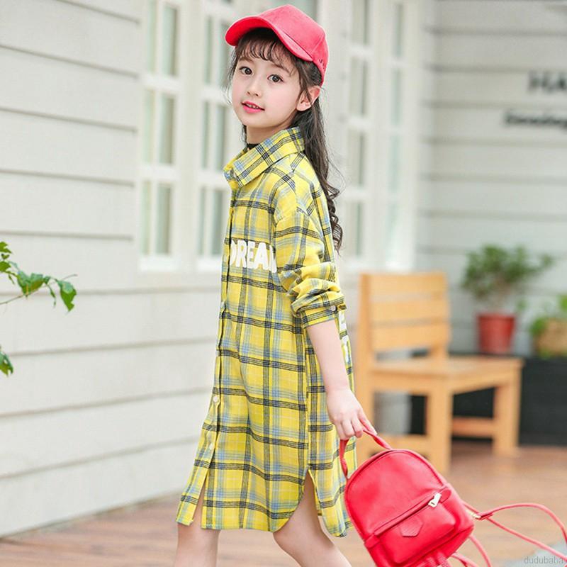 Đầm dài sọc caro có họa tiết cho bé gái từ 3 đến 8 tuổi