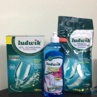 Bộ bột rửa chén bát Ludwik 1.5kg + Muôi Ludwik 1.5kg + bóng Ludwik 500 ml chuyên dùng cho máy rửa bát chén ly