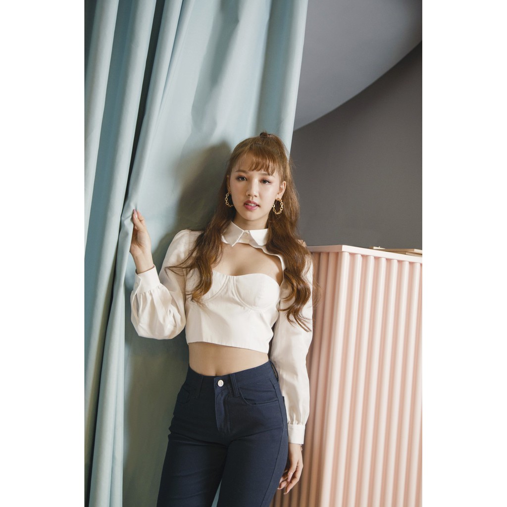 DOTTIE - Áo Sơ Mi Cúp Ngực Trắng Nữ T2366