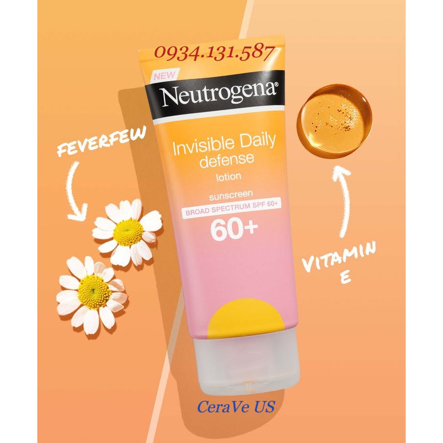 [Hàng Mỹ] Kem Chống Nắng Neutrogena Invisible Daily Defense Lotion Spf60+