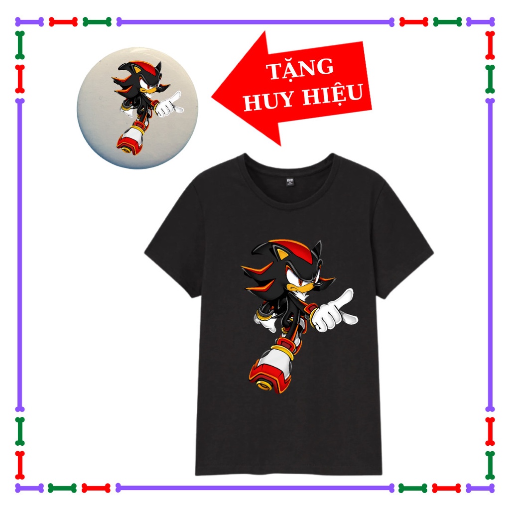 Áo thun trẻ em màu đen Huggy Wuggy, Nhím Sonic, Error 404, áo Biệt Đội Gangster, Kèm Huy hiệu