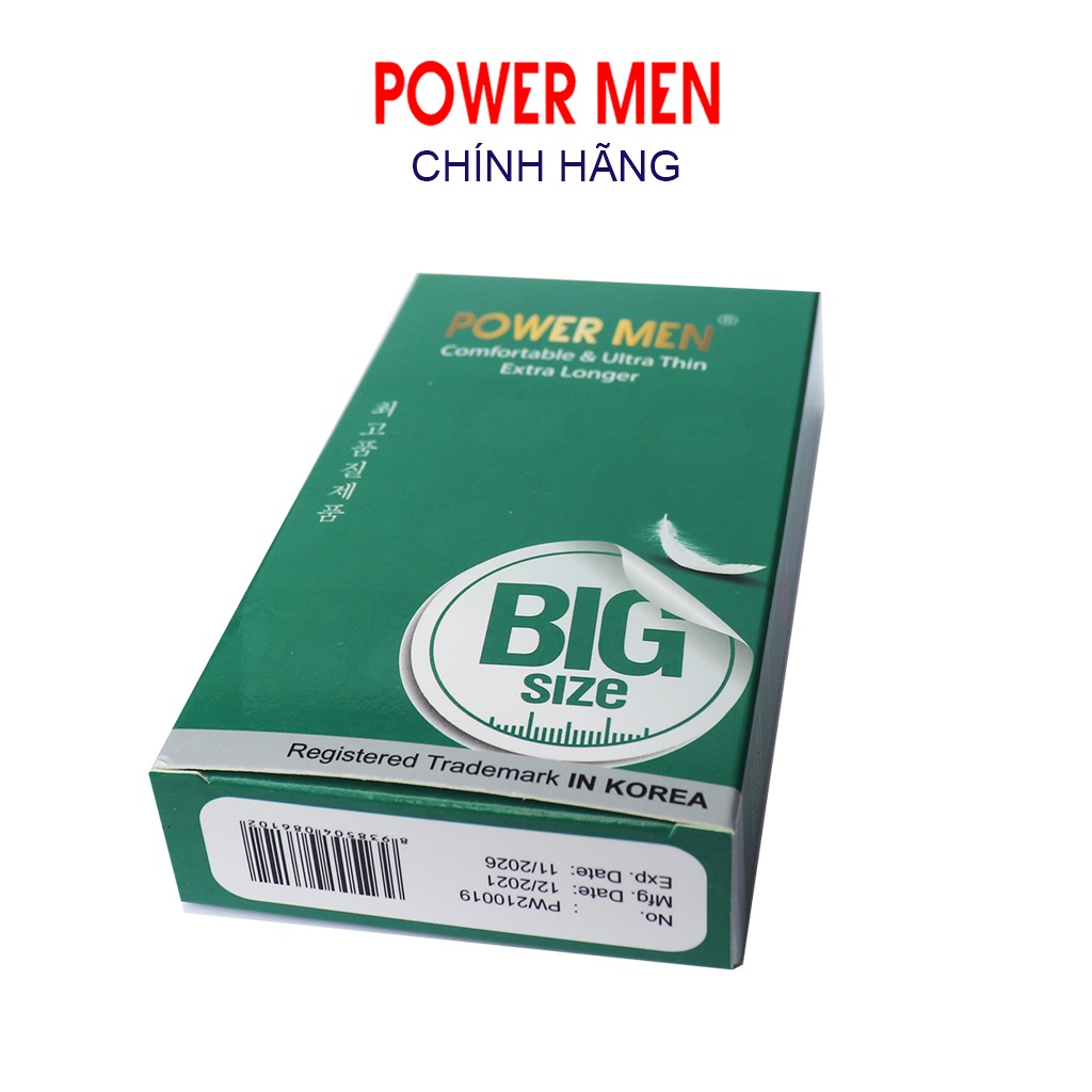 Bao cao su POWER MEN siêu mỏng, kéo dài size lớn 55mm, nhiều gel bôi trơn Hộp 12 bcs