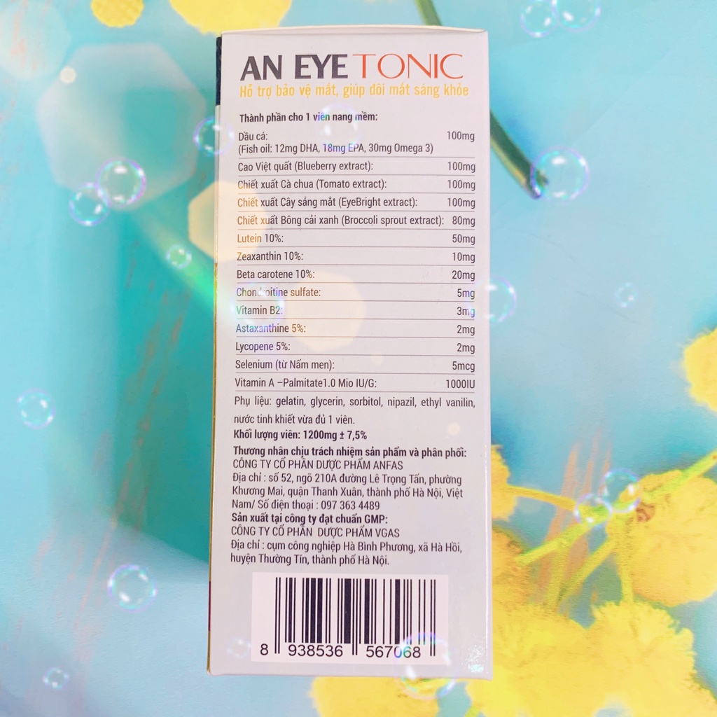 Viên uống bổ mắt AN EYETONIC Lọ 30 viên, giúp đôi mắt sáng khỏe, chống mỏi mắt, khô mắt, mờ mắt