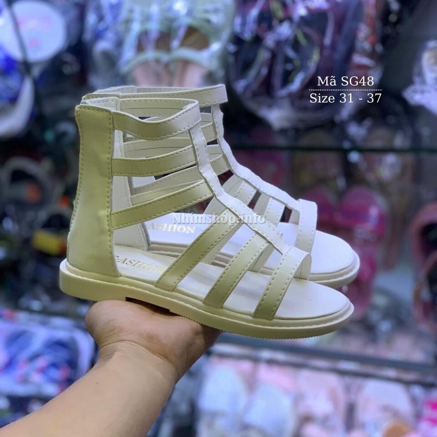 Giày sandal chiến binh cho bé gái 6 - 12 tuổi cổ cao màu trắng thời trang phong cách sành điệu đi tiệc biểu diễn SG48
