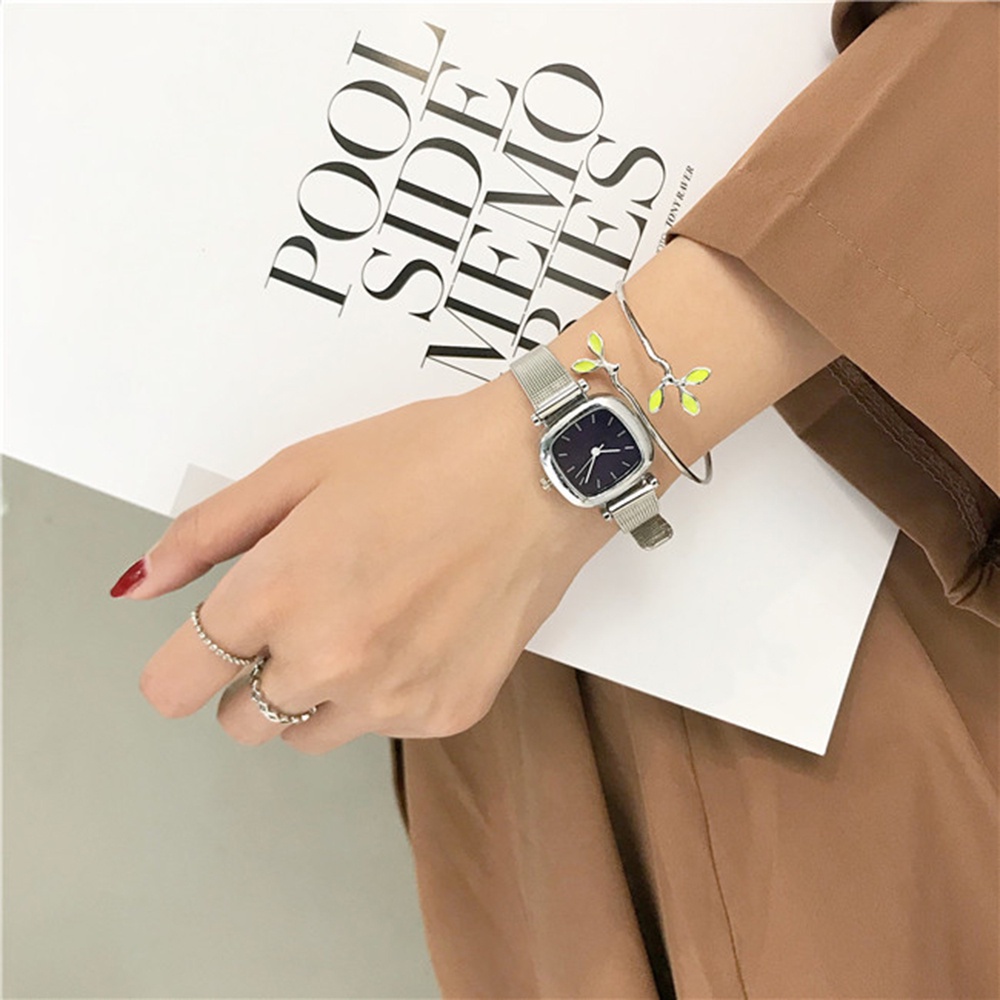 Đồng Hồ Analog Máy Quartz Mặt Vuông Dây Thép Tinh Tế Phong Cách Retro Hàn Quốc Cho Nữ