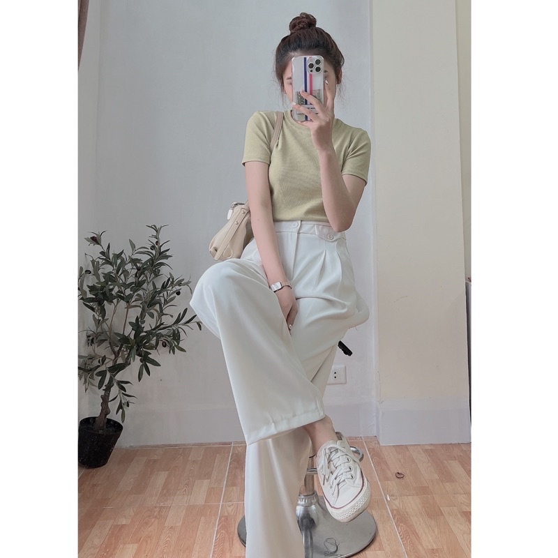 Áo phông nữ trơn chất thun tăm dày dặn màu pastel chất co giãn hàng quảng châu cao cấp