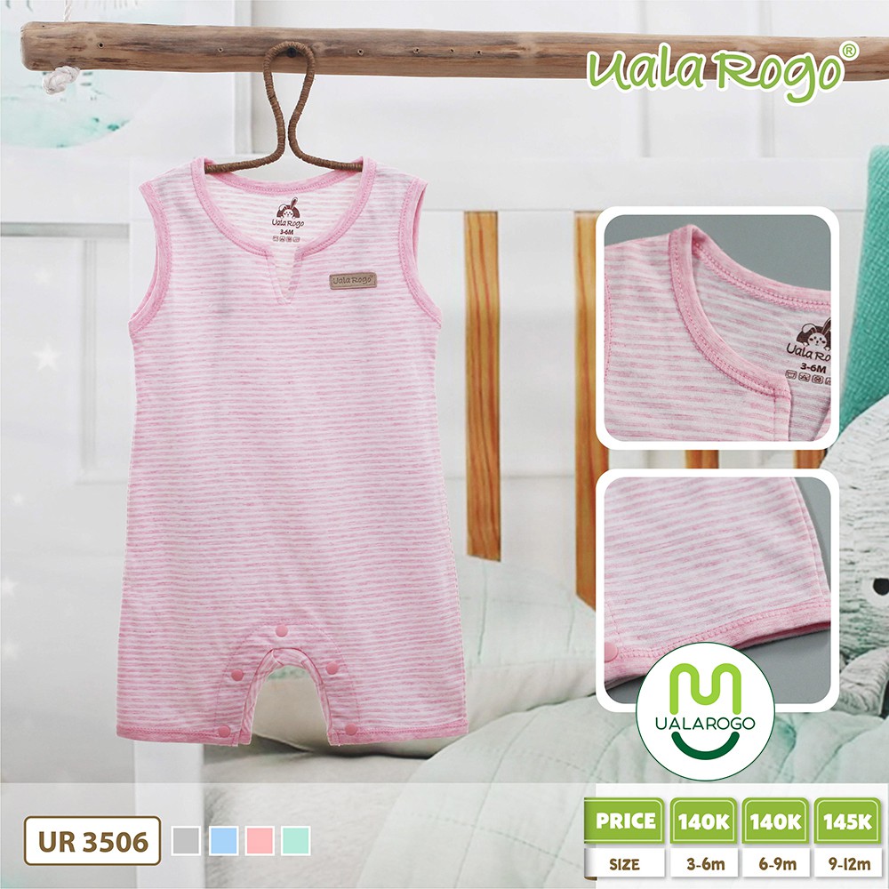 Bodysuit cho bé Uala rogo 3-9 tháng sát nách cotton thấm hút tốt dễ thay bỉm gọn gàng thoáng mát UR3506