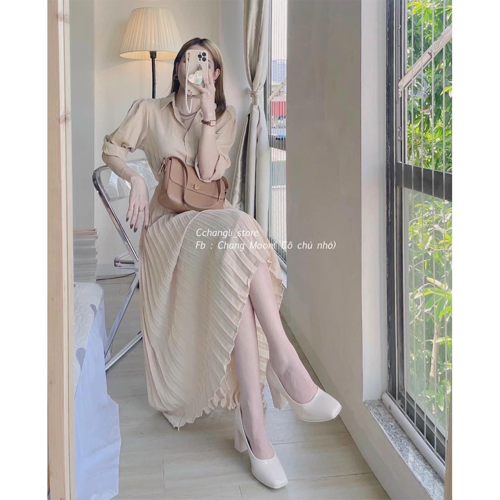 Váy sơ mi Xếp Ly dài, không phai không nhăn. Váy thiết kế phù hợp với công sở, dự tiệc | BigBuy360 - bigbuy360.vn