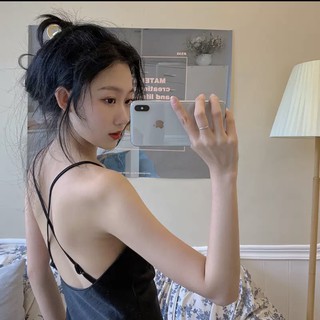 Váy lụa 2 dây cổ đổ phi lụa cao cấp tôn dáng (đen)