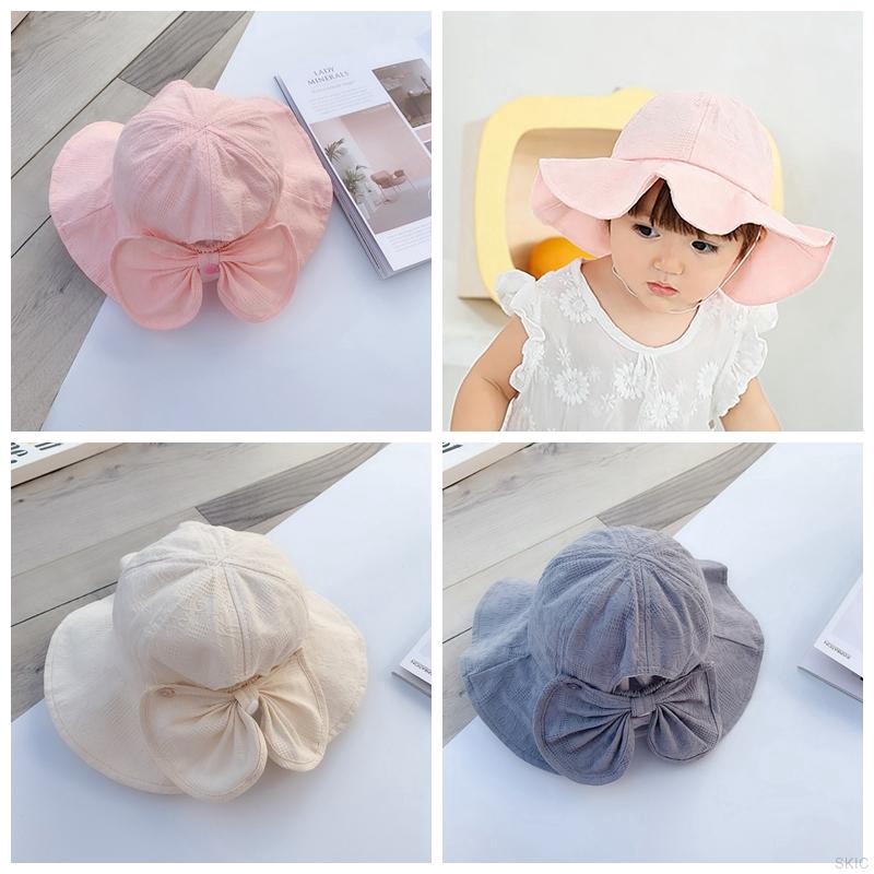 Nón Chống Nắng Màu Trơn Có Gắn Nơ Dùng Cho Bé Gái
