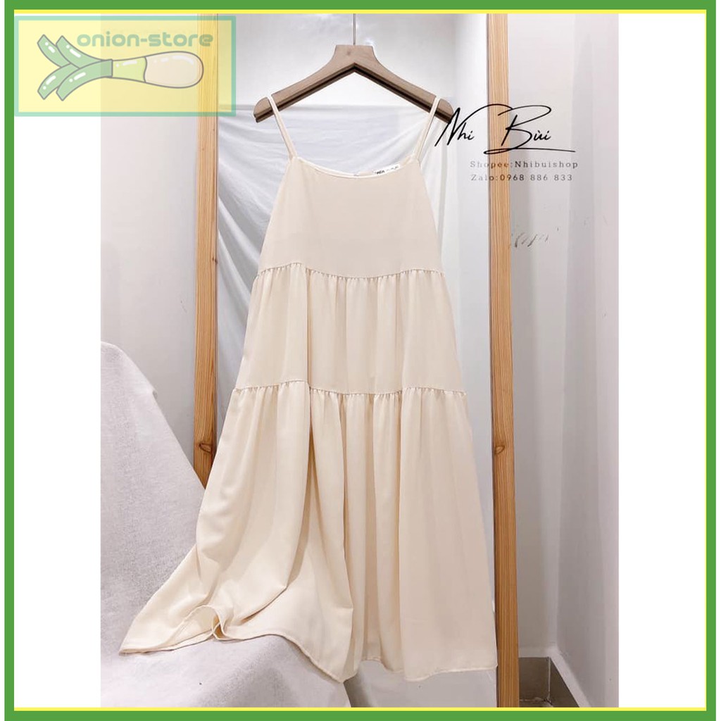 Váy 2 Dây - Váy Maxi Babydoll - Vải Đũi Mềm Dáng Rộng Màu Be- ( BÁN LỖ XIN 5 SAO )