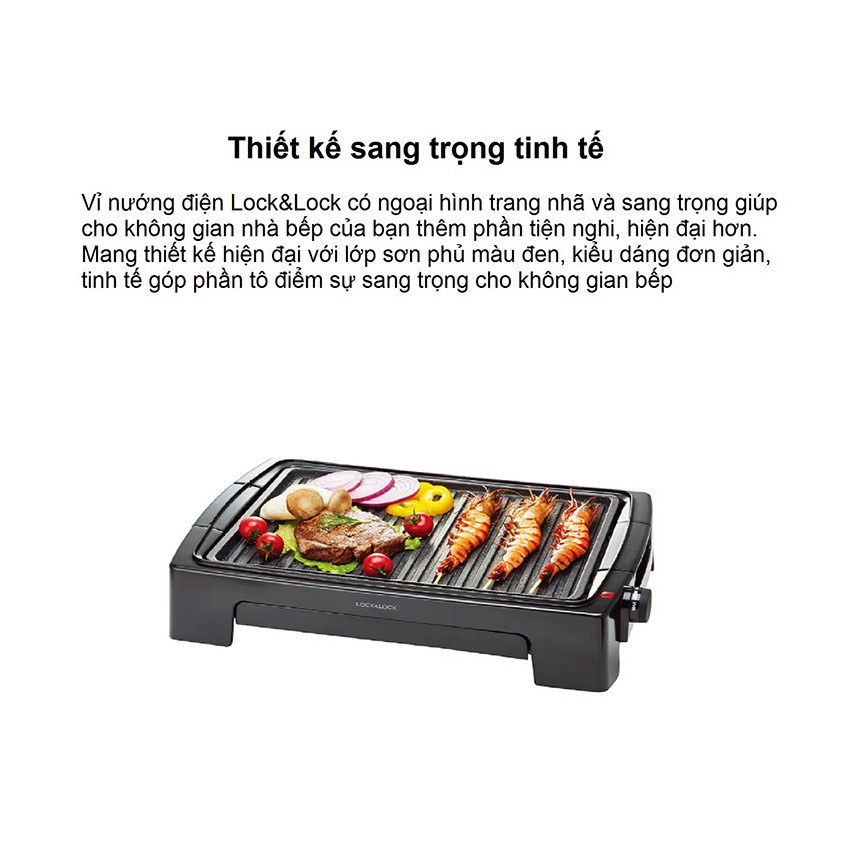 Bếp Nướng Điện Mặt Đá Chống Dính LocknLock Kèm 5 Mức Nhiệt 1300W Lock&Lock EJG221 T2Cmall