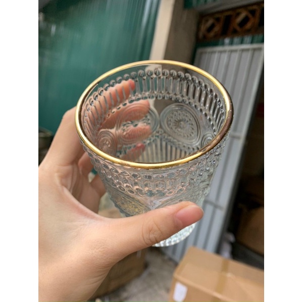 BỘ 6 CỐC THUỶ TINH Vintage Viền Vàng Đẹp Mê Siêu Sang