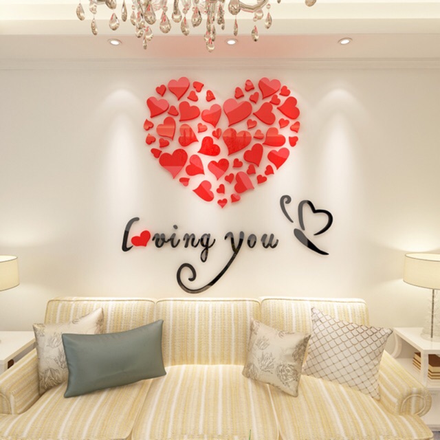 Tranh dán tường mica 3d loving you trang trí phòng ngủ, phòng khách
