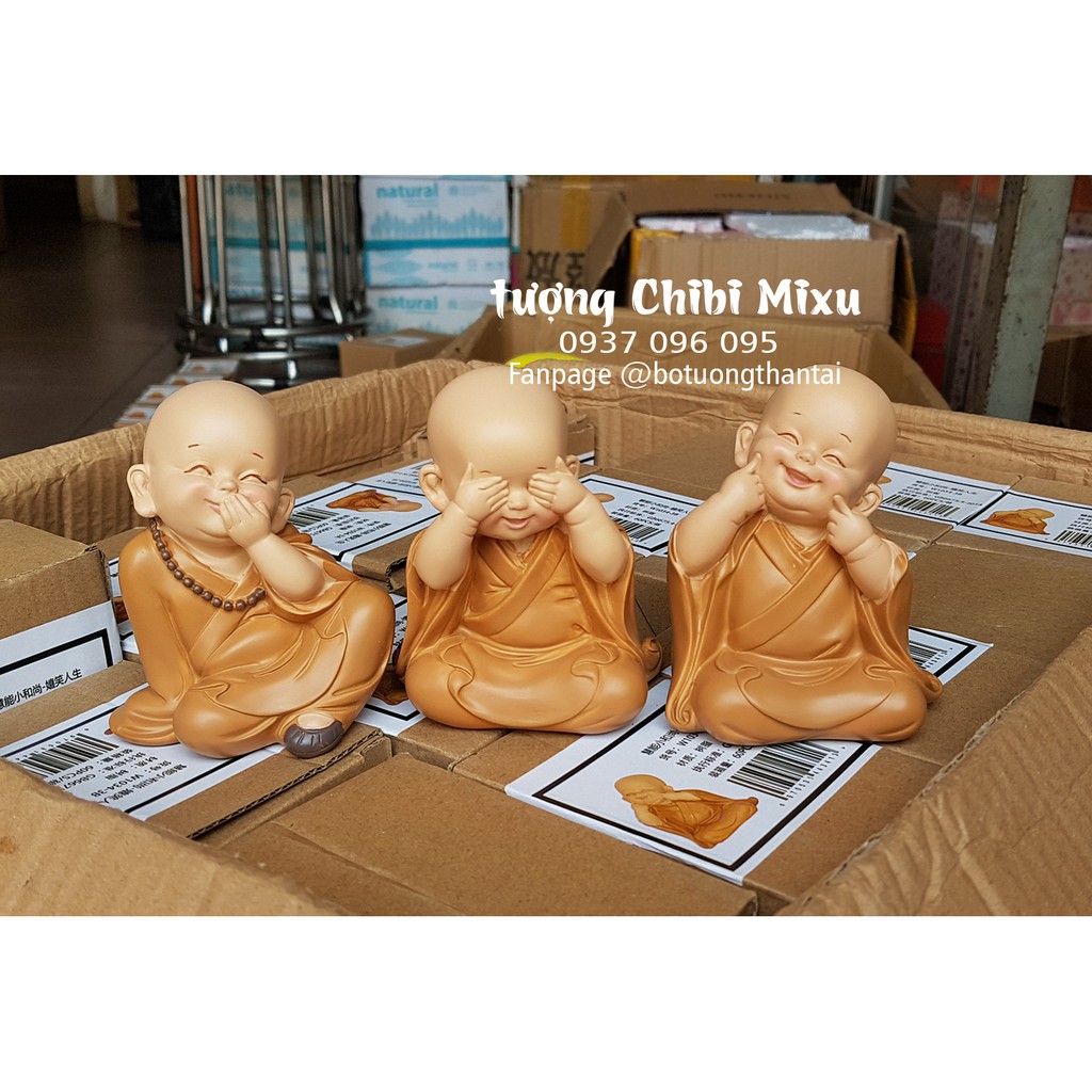 Bộ 03 tượng chú tiểu áo nâu - mẫu Tam Không 10cm