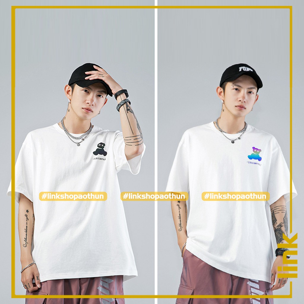 Áo thun GẤU phản quang 7 màu cute nam nữ tay lỡ Unisex