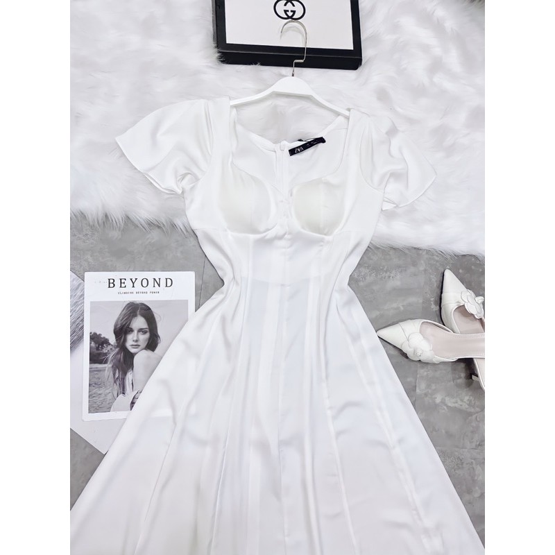 [Mã FAGREEN1505 giảm tới 30K đơn 99K] VÁY LỤA TRẮNG CÚP NGỰC TAY BÈO CHO NỮ | BigBuy360 - bigbuy360.vn