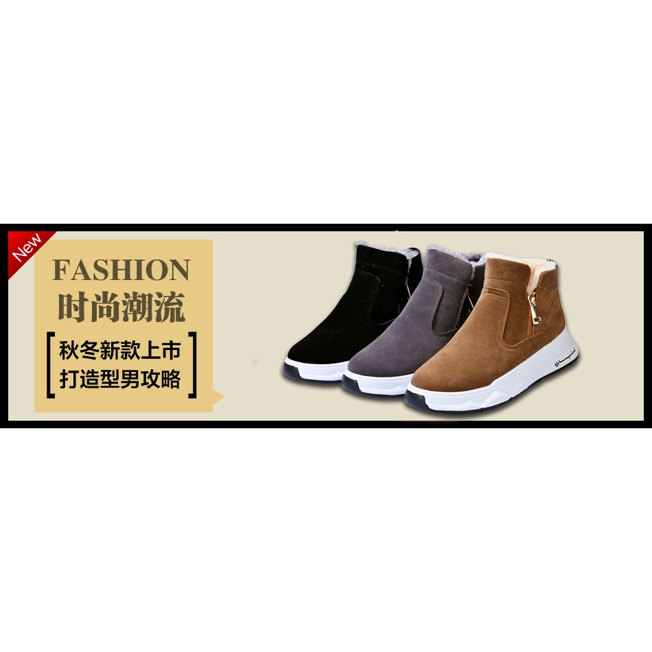 Giày Bốt Cotton Cổ Cao Phối Nhung Dày Ấm Áp Phối Khóa Kéo Kiểu Hàn Quốc Thời Trang Mùa Đông Cho Nam 2021 [Sale]