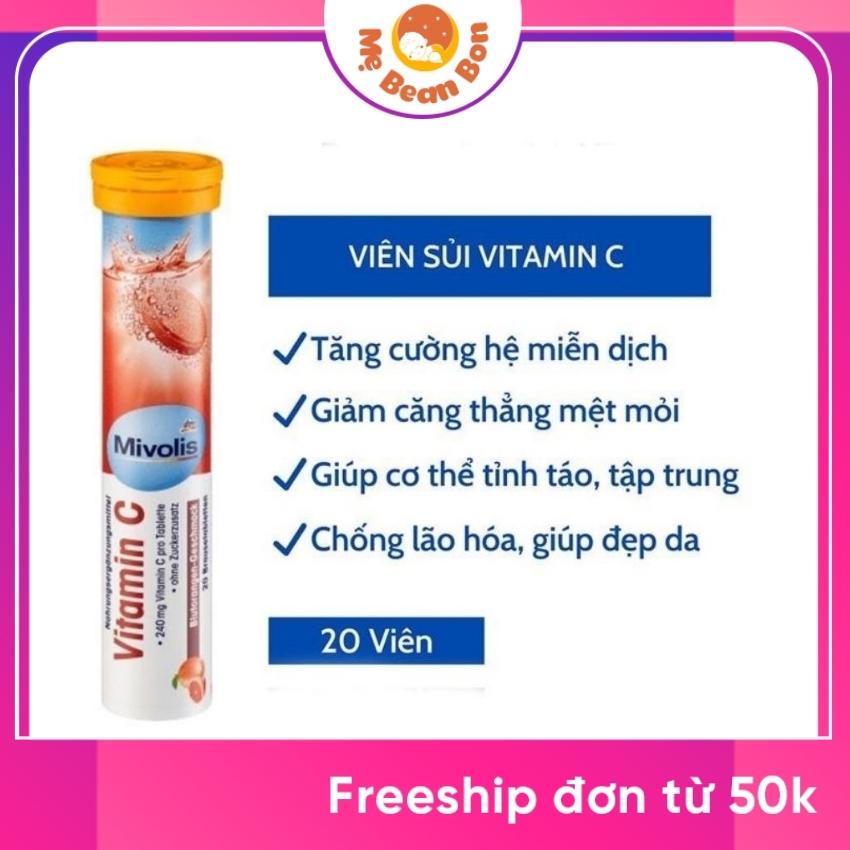 Viên sủi Mivolis Hỗ Trợ Hệ Miễn Dịch Tăng Sức Đề Kháng thỏi 20 viên của Đức đủ 7 vị vitamin C canxi B12 sắt đa khoáng