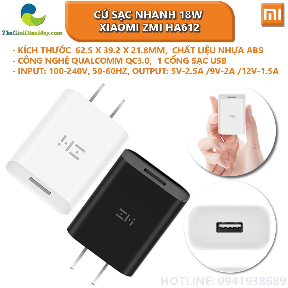 Củ sạc nhanh 18W Xiaomi Zmi HA612 màu ngẫu nhiên dành cho iphone củ sạc xiaomi 18W cốc sạc xiaomi zmi ha củ sạc 18W