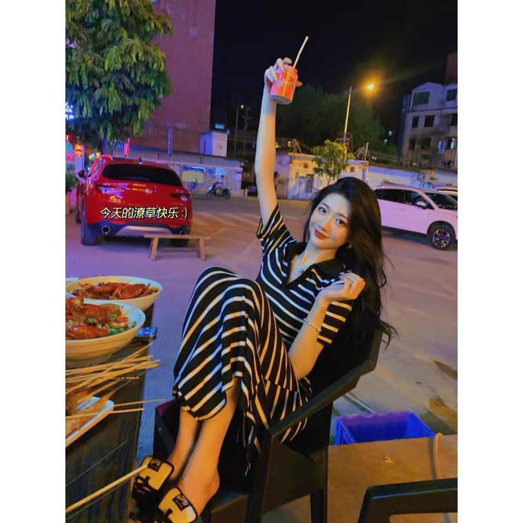 váy body sexy cổ bẻ dài, ngắn kẻ sọc đầm body nữ dễ thương