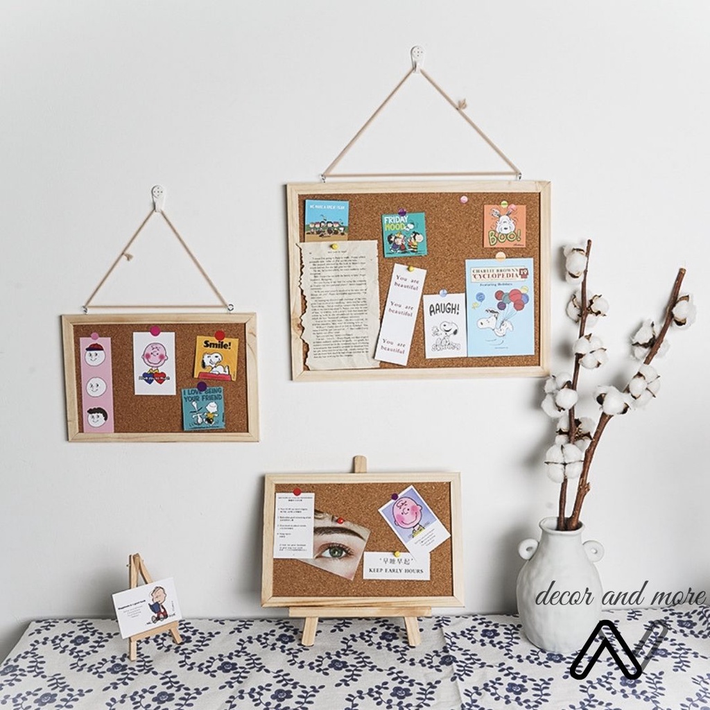 Bảng ghim gỗ bần AN DECOR treo ảnh, postcard tặng kèm ghim, móc, dây gai