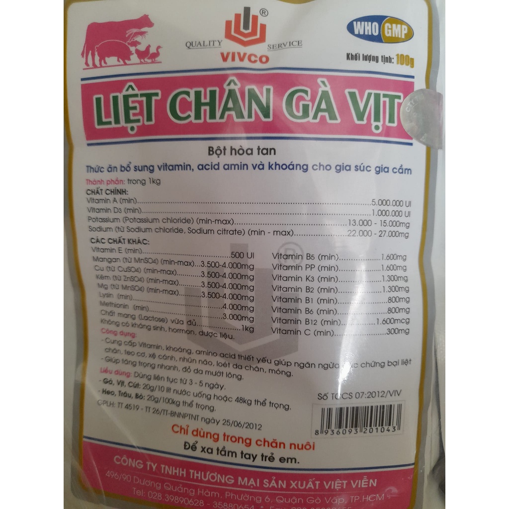 [DT] LIỆT CHÂN GÀ VỊT gói 100g chỉ dùng cho gia câm