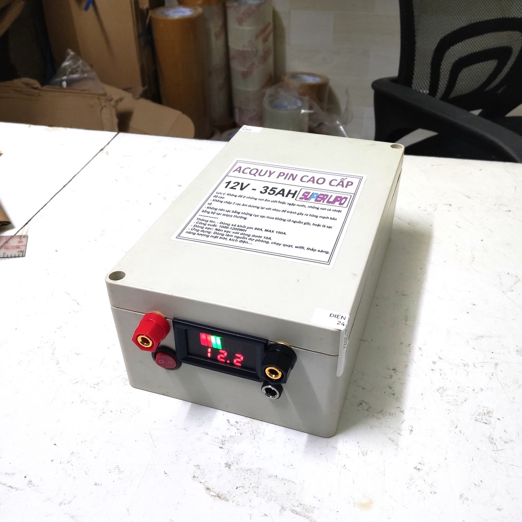 Bình ẮC QUY Pin SUPER LIPO 12V 35AH 100A. Chuyên dùng cho Kích điện, năng lượng mặt trời, máy bắt giun, pin xe điện...