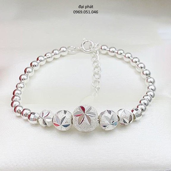 lắc tay trẻ em , bạc 925 sáng , hạt bi to , tròn , chạm khắc tinh tế - vàng bạc đại phát