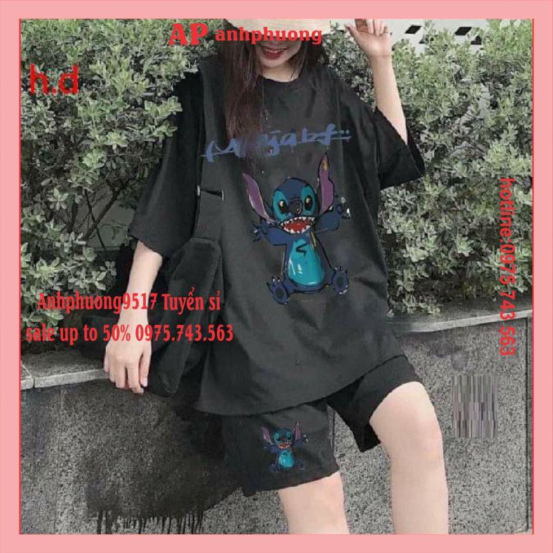Set Bộ Quần áo thể thao nam nữ Thú Stich♥️Bộ hè ngắn tay ❤ Áo thun+Quần short gió mùa hè phong cách Hàn Quốc