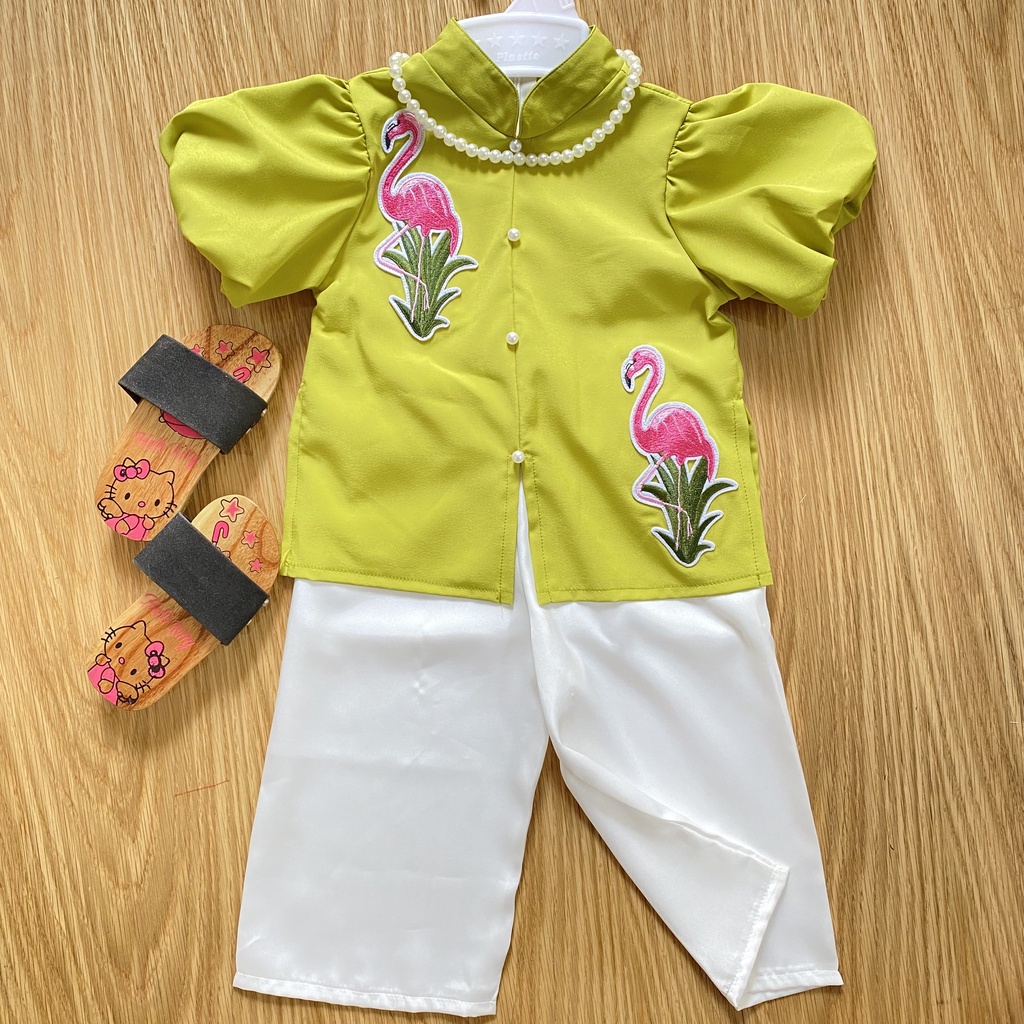 Bộ đồ bà ba bé gái chim hạc xanh bơ 8-28kg Angel Baby Thời Trang Thiết Kế