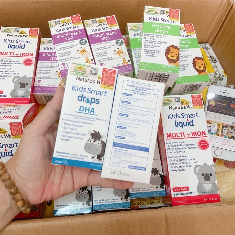 Combo 3 Siro Uống Nature's Way Kids Smart Drops, Infant Drops Bổ Sung Vitamin, Phát Triển Não Bộ Cho Bé