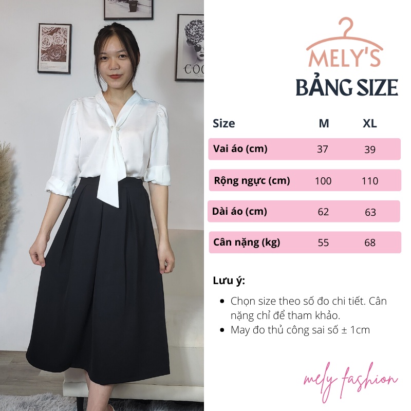 Áo sơ mi công sở nữ lụa trắng đẹp form rộng cổ V dây nơ gài ngọc kiểu sang trọng có BIGSIZE đi làm đi chơi đi học ASM04