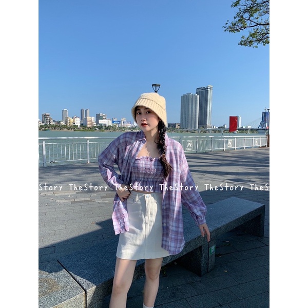 [STR] Set áo sơ mi caro mix 2 dây nhún S509