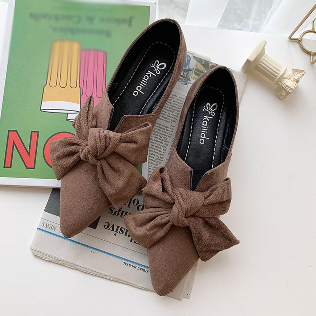 Giày búp bê mũi nhọn đế bệt phối nơ xinh xắn cho nữ | BigBuy360 - bigbuy360.vn