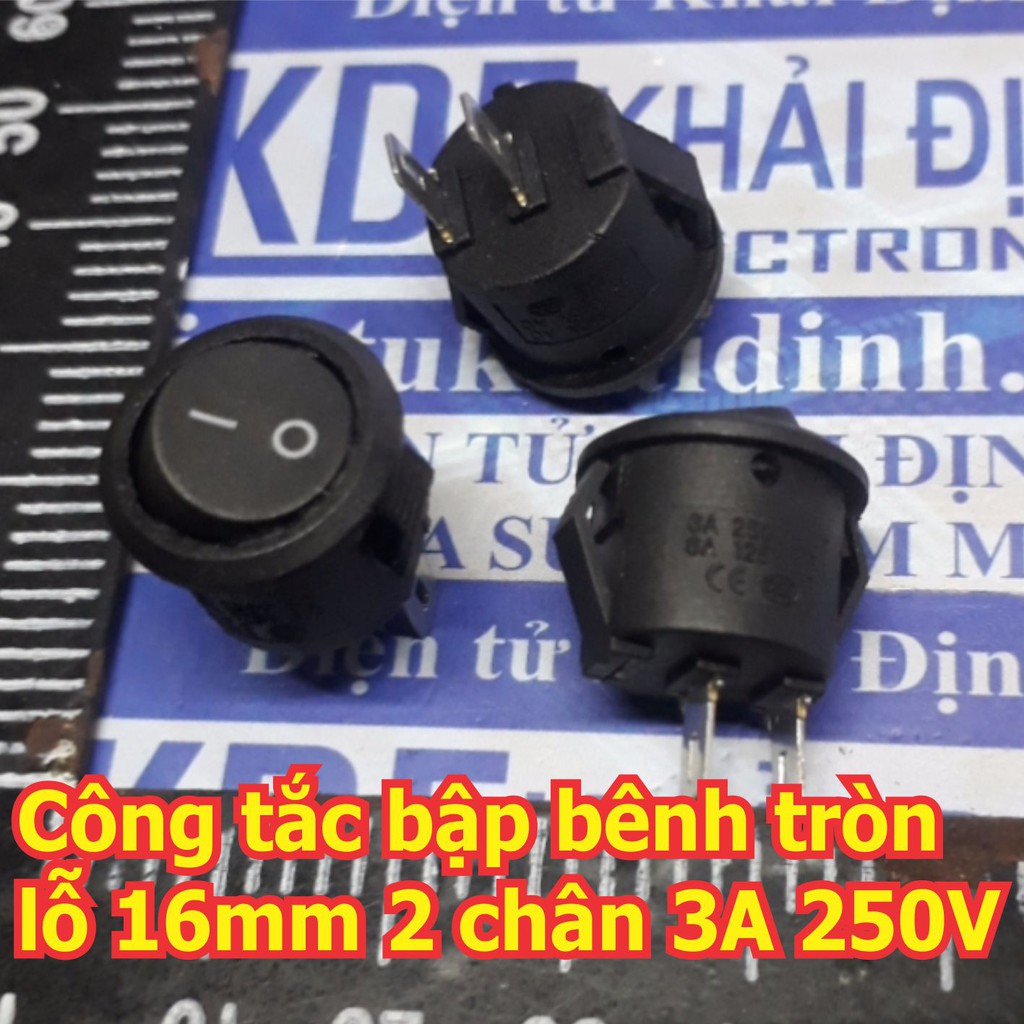 10 cái CÔNG TẮC BẬP BÊNH KCD1-2 TRÒN, ĐEN/ĐỎ 2 CHÂN 2 TRẠNG THÁI LỖ 16MM 3A250V kde5397